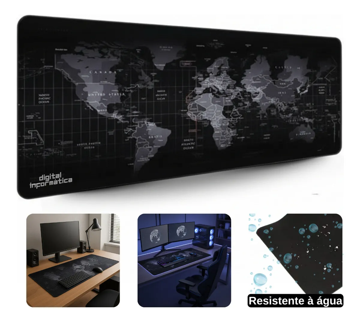 Mouse Pad Gamer Extra Grande 90x40 Mapa-Múndi